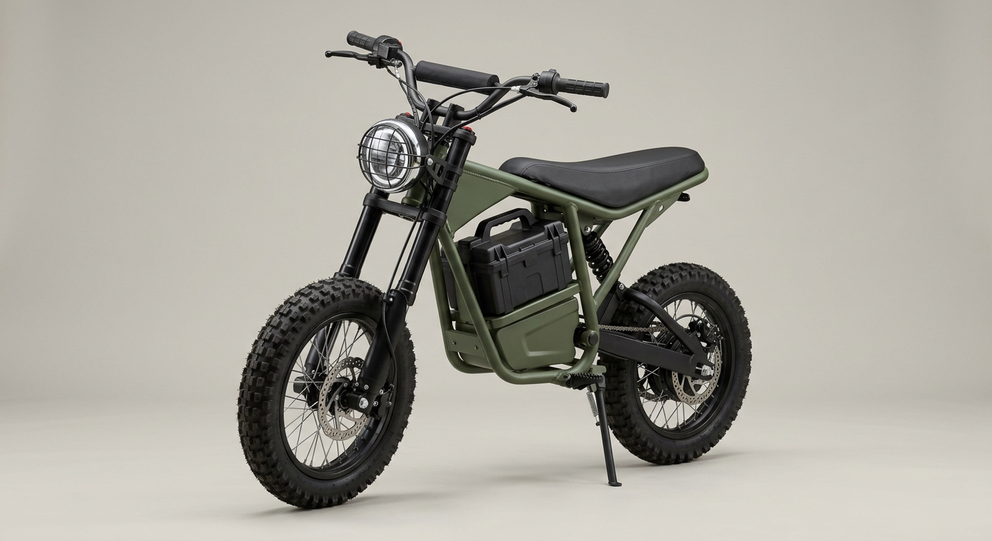 The Coopop Rugged GS electric mini moto in olive